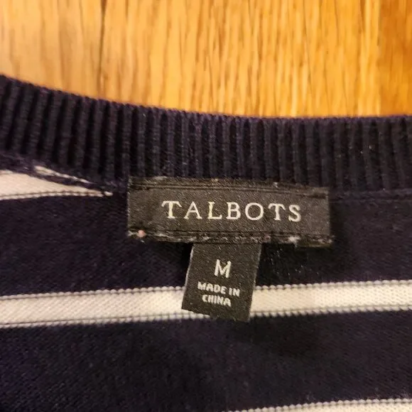 Talbots Smart Striped Corgi Sweater, Navy + White, Back Buttons, British, Sz M - Picture 4 of 9